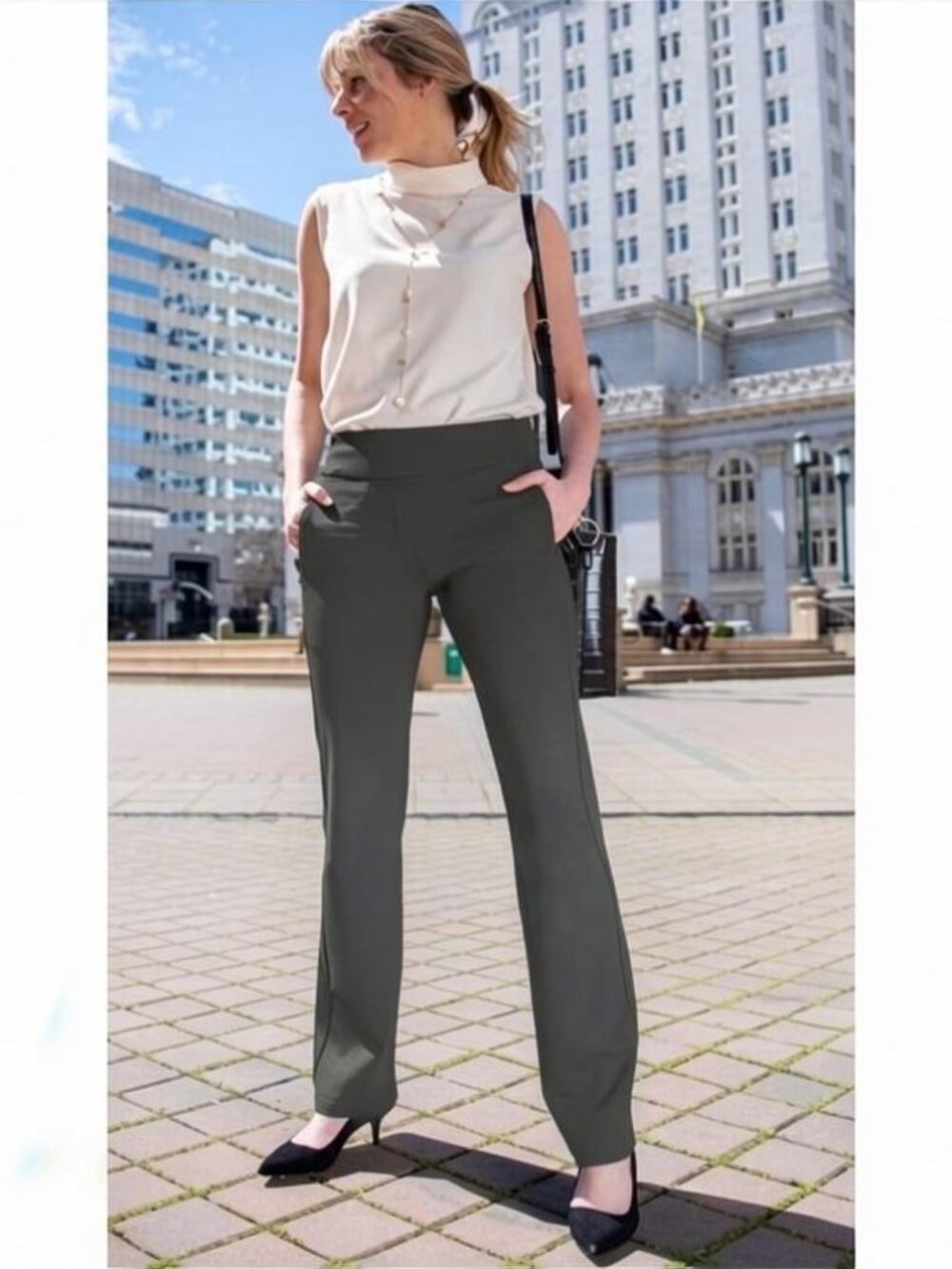 New Betabrand Charcoal Straight Deep Pocket Dress Pant Yoga Pants Medium